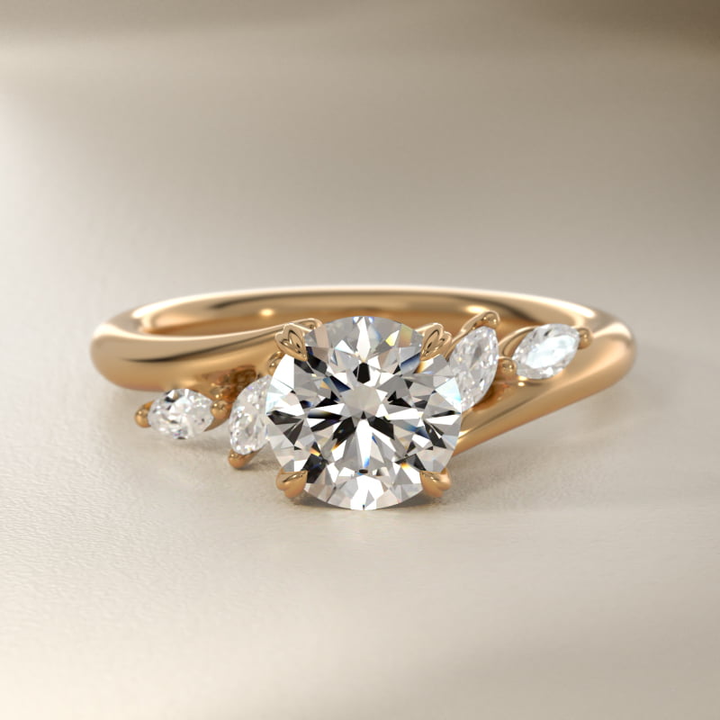 Bypass Marquise Array Side Stone Diamond Engagement Ring In 14K Yellow Gold