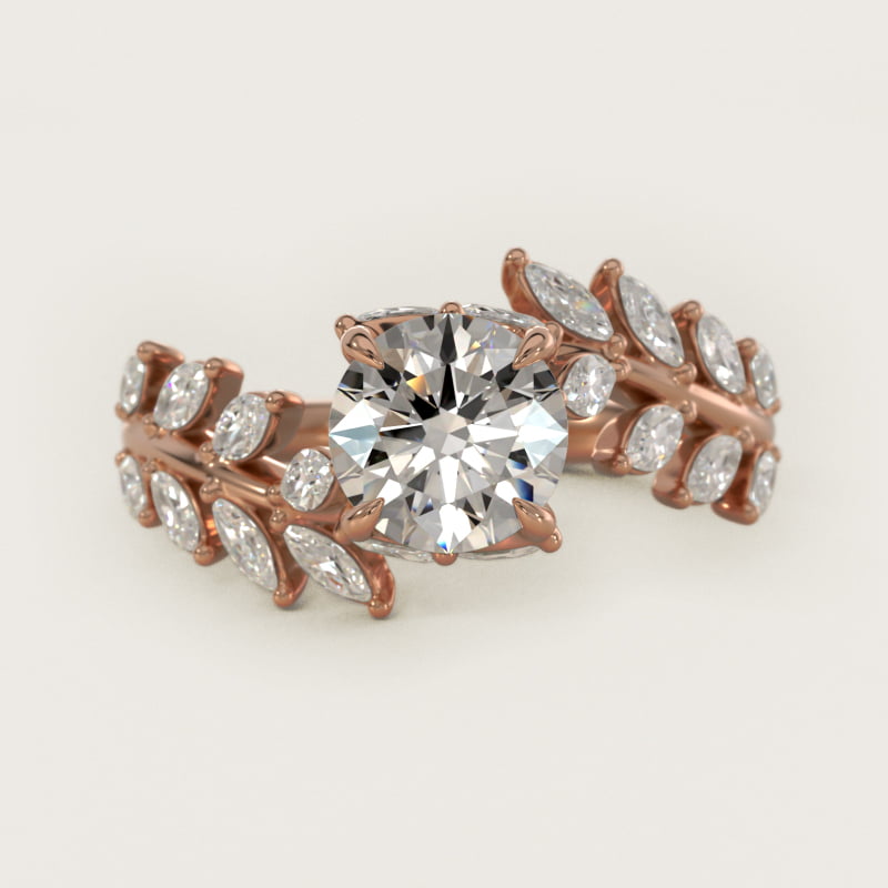 Diamond Vine Side Stone Engagement Ring In 14K Rose Gold