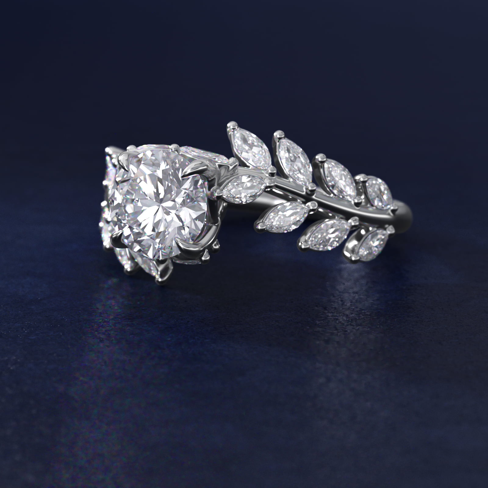 Diamond Vine Side Stone Engagement Ring In Platinum