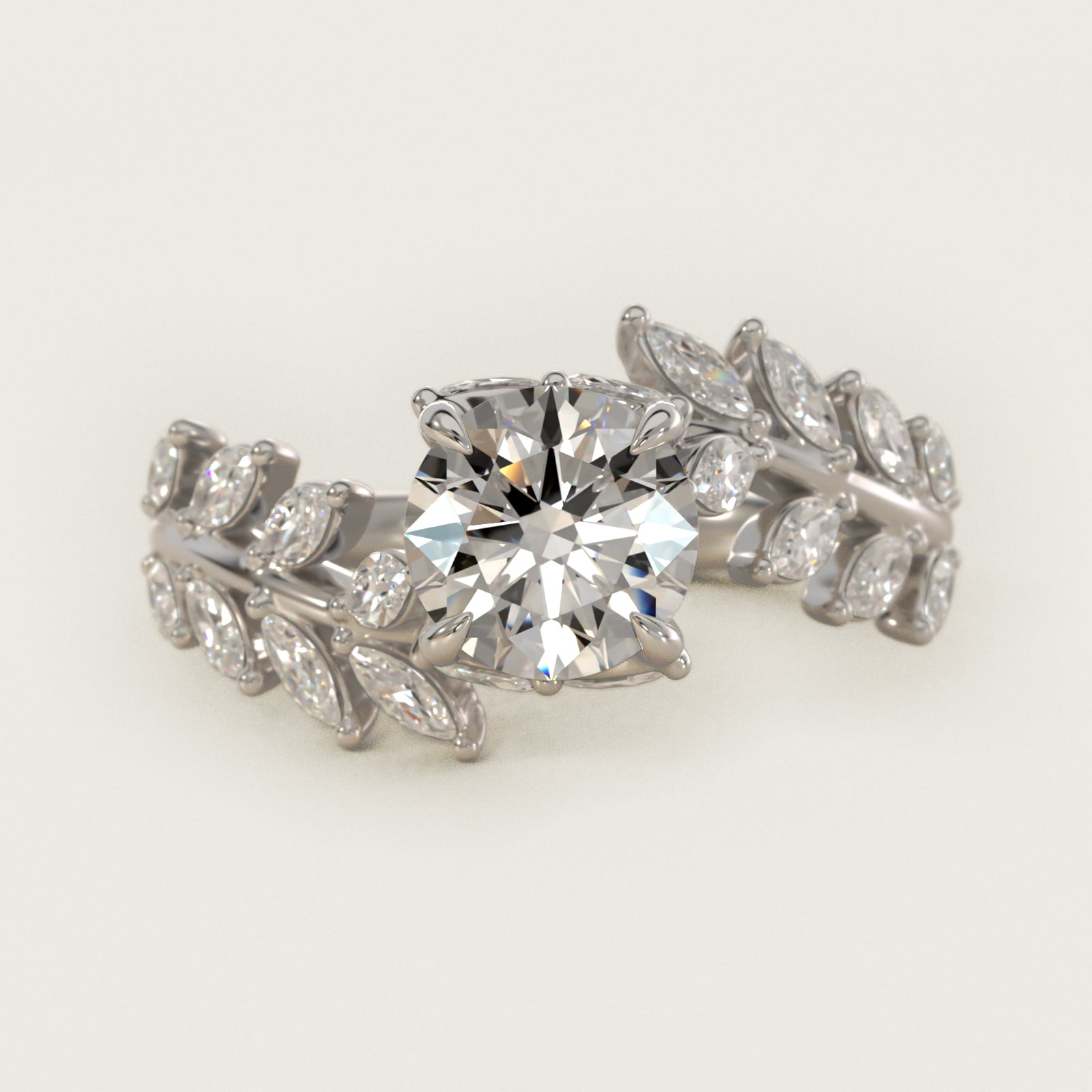 Diamond Vine Side Stone Engagement Ring In 14K White Gold
