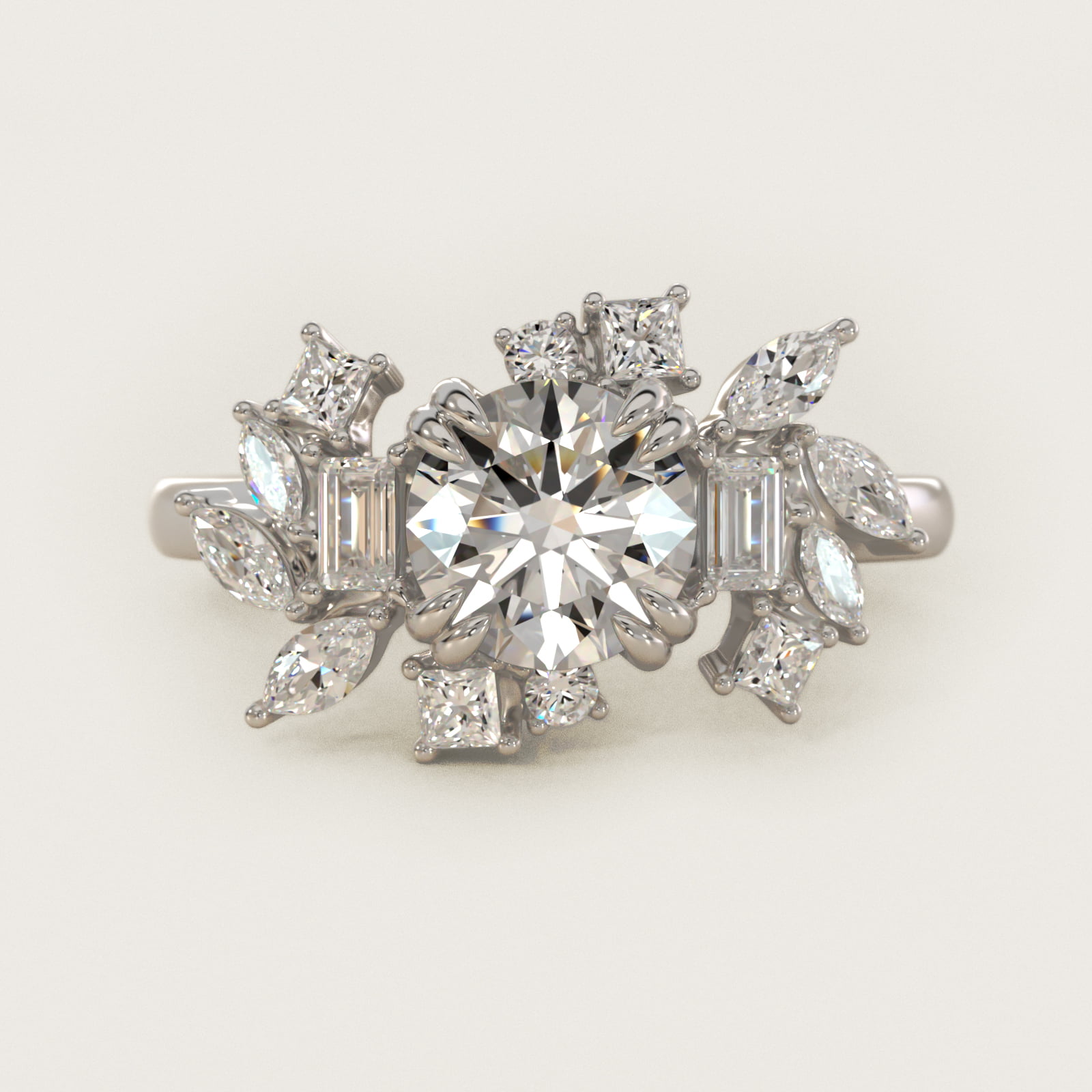 Faceted Side Stone Diamond Engagement Ring In 18K White Gold By James Allen