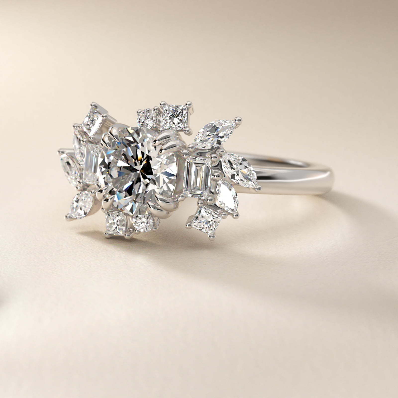 Faceted Side Stone Diamond Engagement Ring In Platinum By James Allen