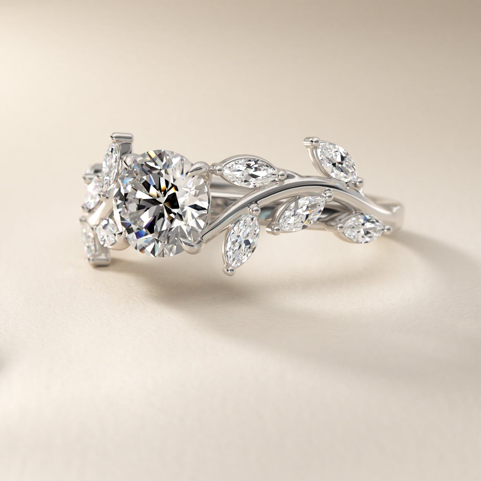Floral Side Stone Diamond Engagement Ring In Platinum