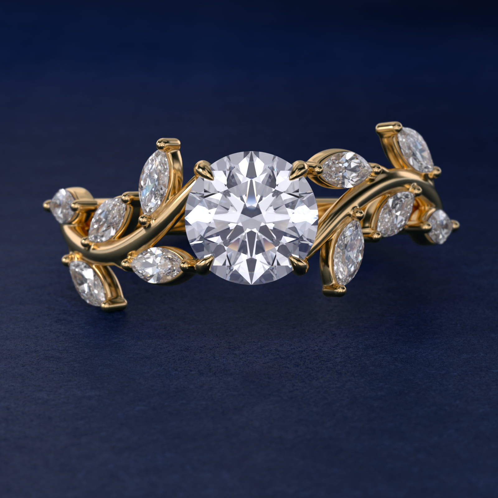 Floral Side Stone Diamond Engagement Ring In 18K Yellow Gold