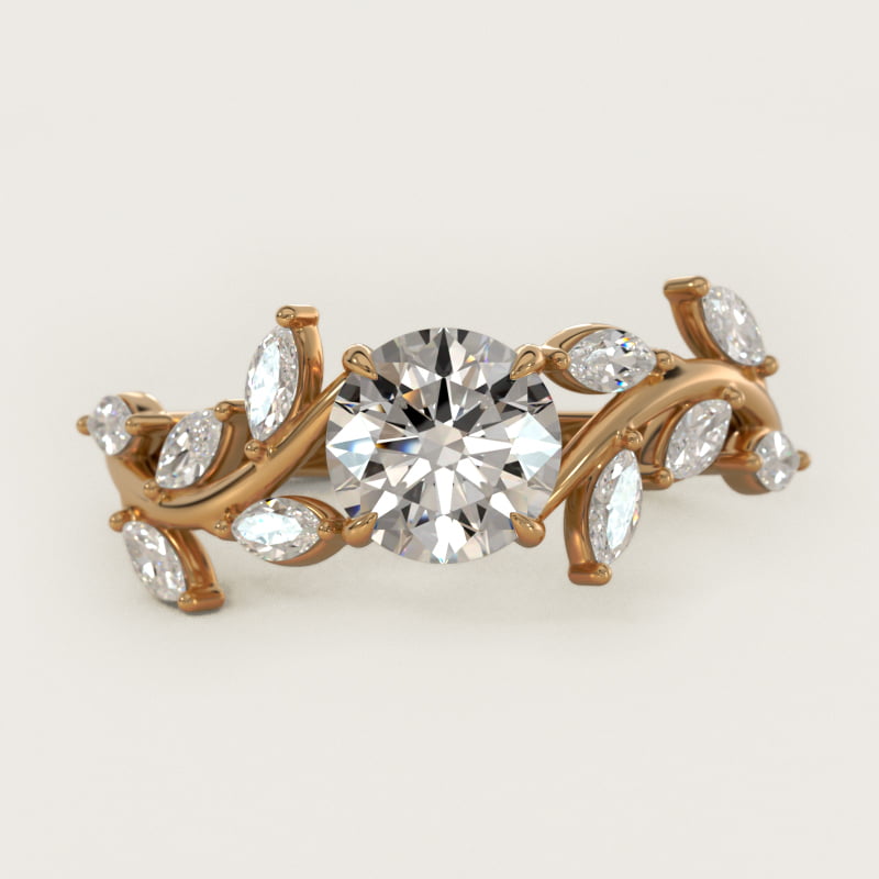 Floral Side Stone Diamond Engagement Ring In 14K Yellow Gold