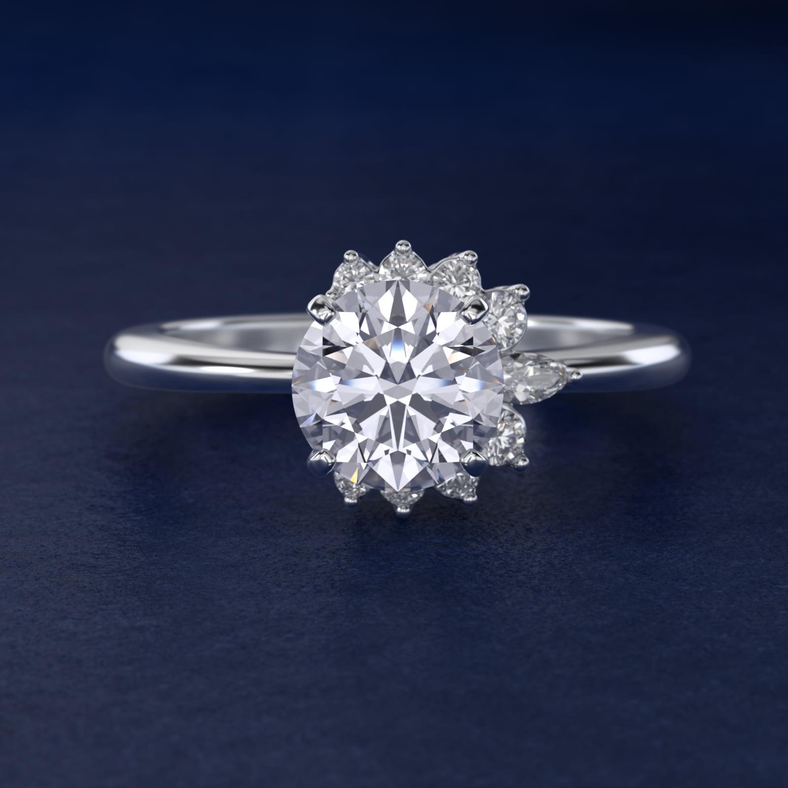 Marquise Accent Diamond Halo Engagement Ring In Platinum