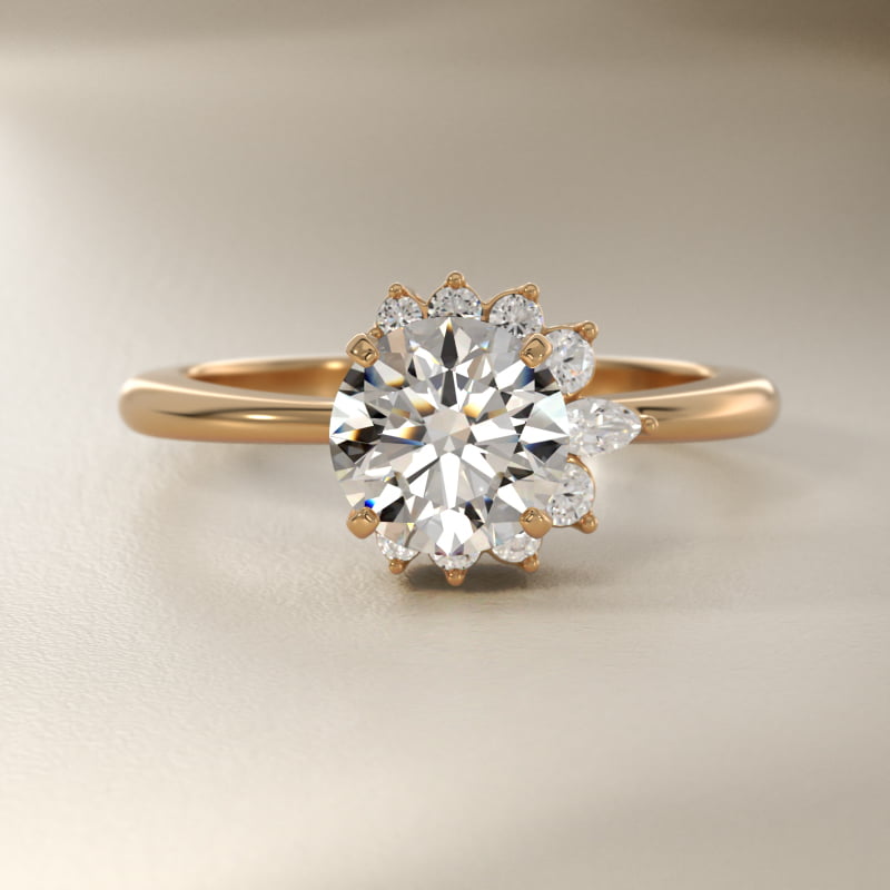 Marquise Accent Diamond Halo Engagement Ring In 14K Yellow Gold