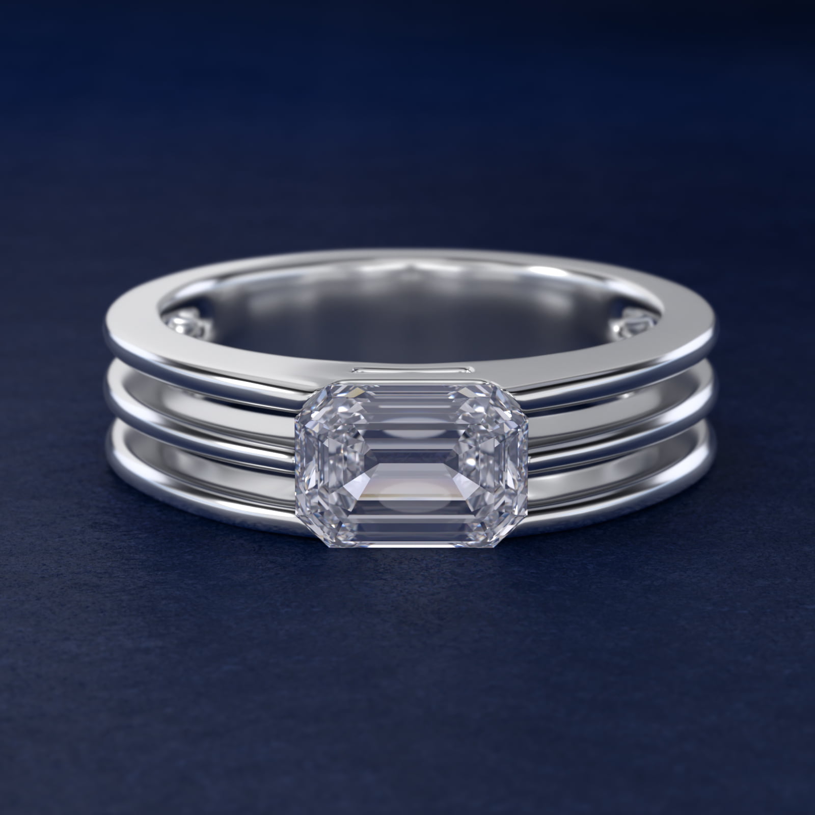 Ridged Dome Solitaire Engagement Ring In Platinum