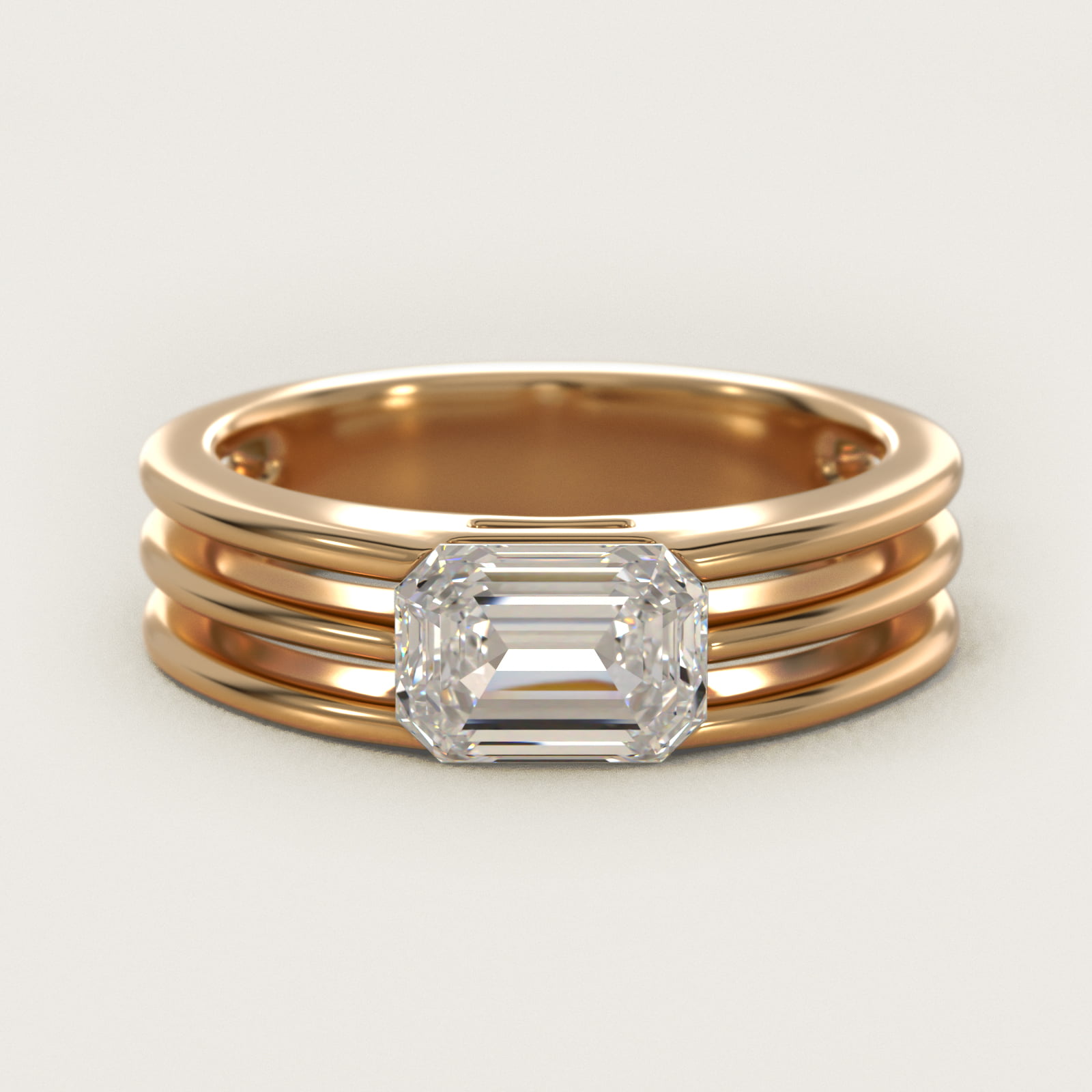 Ridged Dome Solitaire Engagement Ring In 18K Yellow Gold