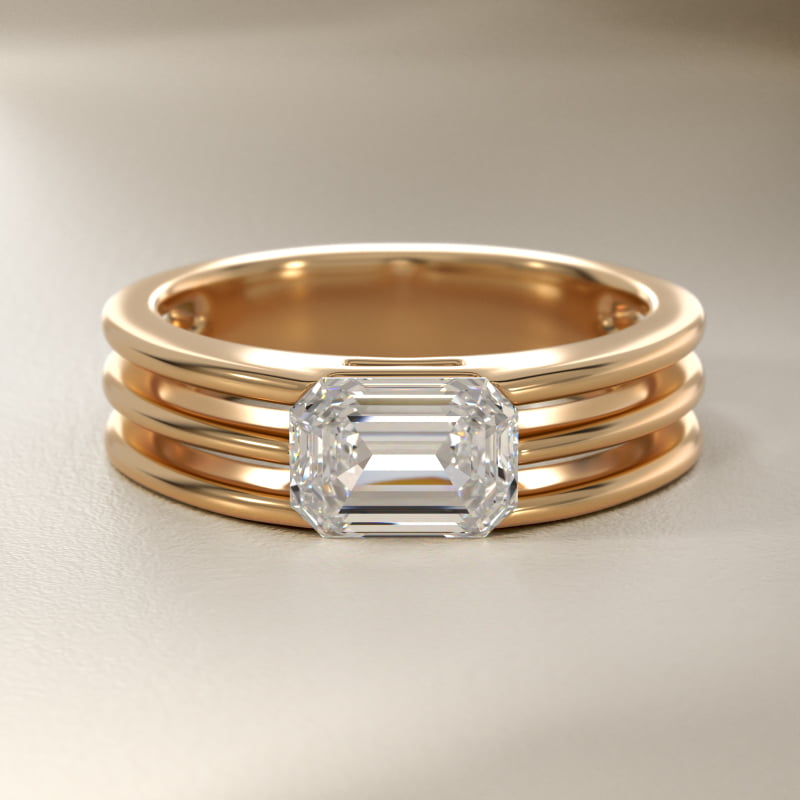 Ridged Dome Solitaire Engagement Ring In 14K Yellow Gold