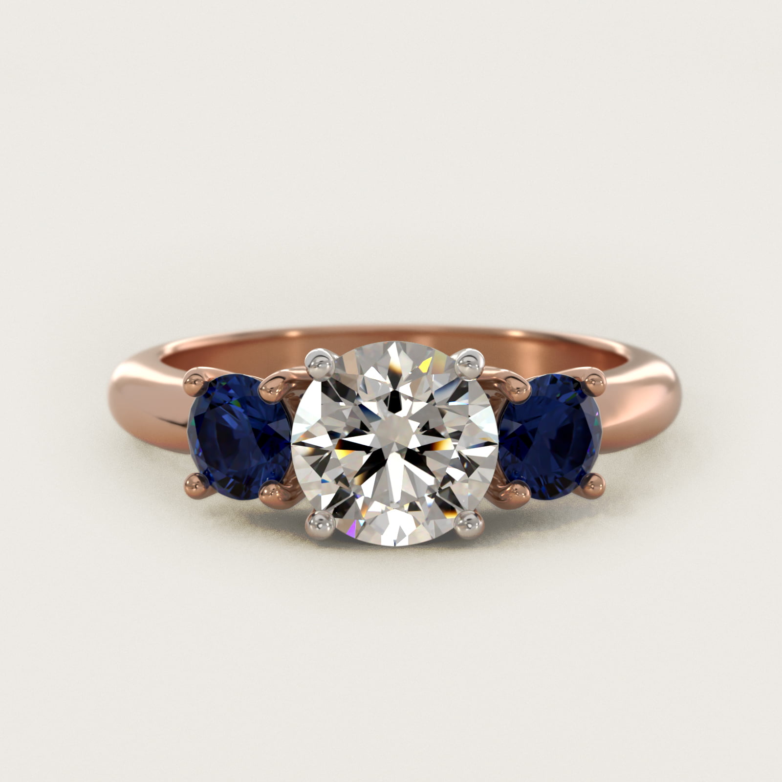 Round Blue Sapphire Three Stone Engagement Ring In 14K Rose Gold By James Allen