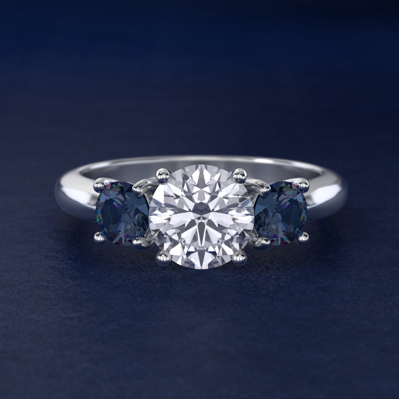 Round Blue Sapphire Three Stone Engagement Ring In Platinum By James Allen