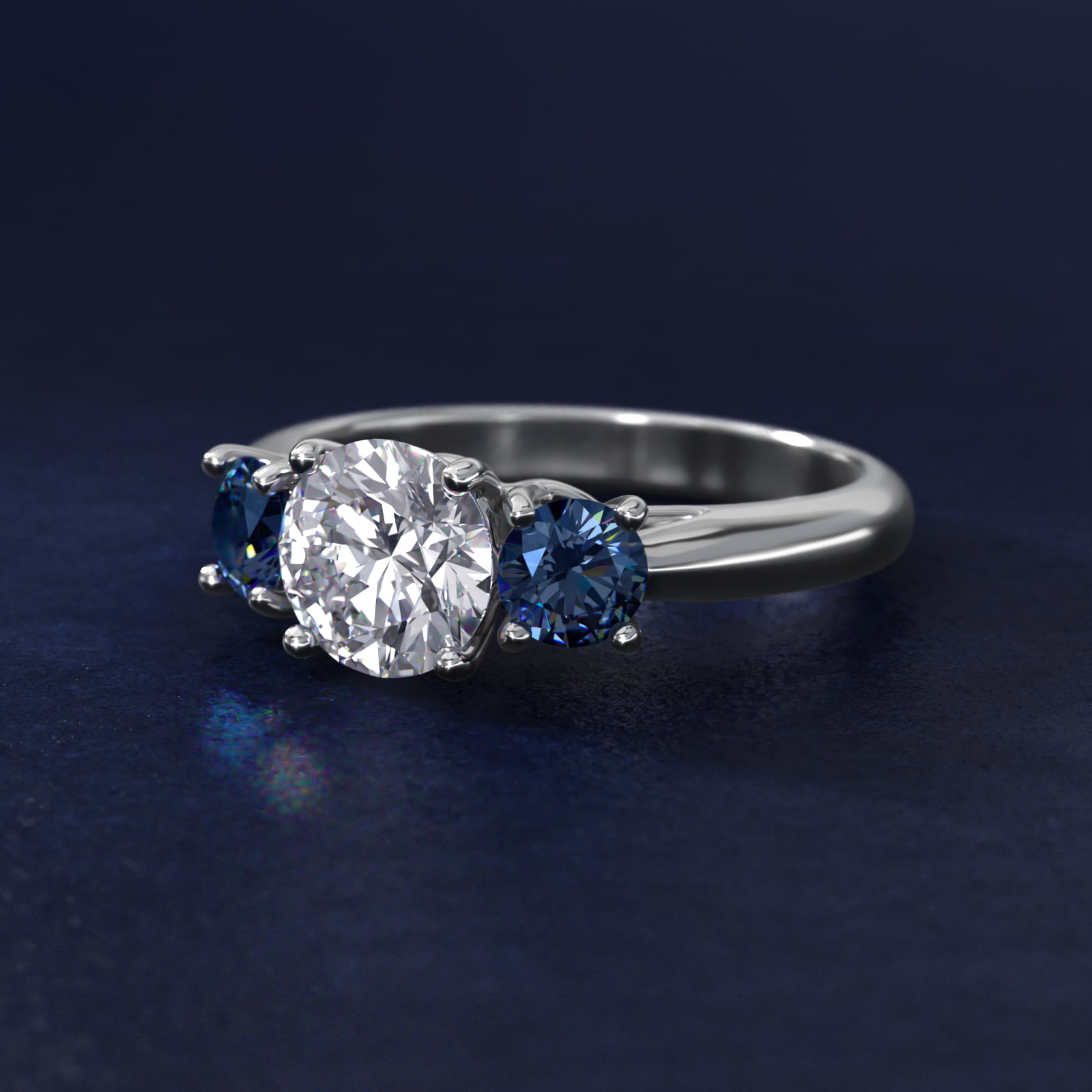 Round Blue Sapphire Three Stone Engagement Ring In 14K White Gold By James Allen
