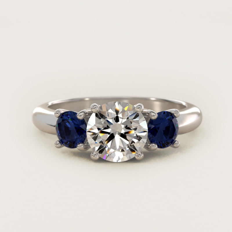 Round Blue Sapphire Three Stone Engagement Ring In Platinum By James Allen