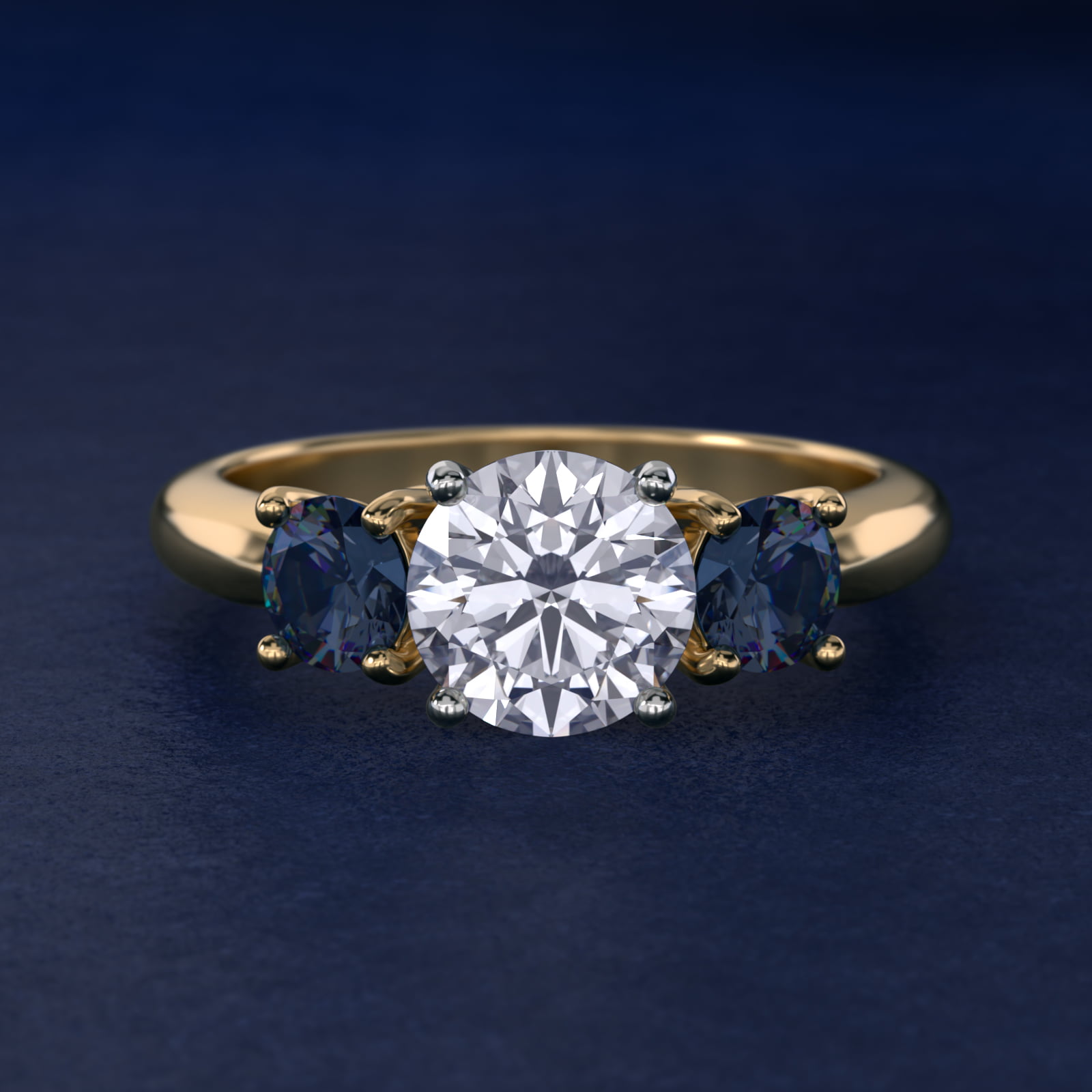 Round Blue Sapphire Three Stone Engagement Ring In 14K Yellow Gold By James Allen