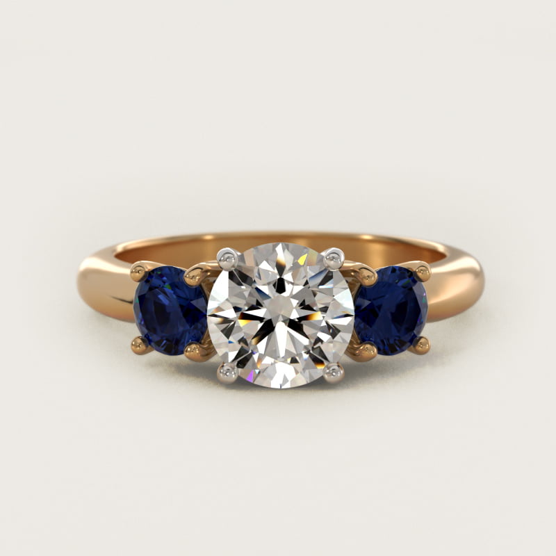 Round Blue Sapphire Three Stone Engagement Ring In 18K Yellow Gold By James Allen