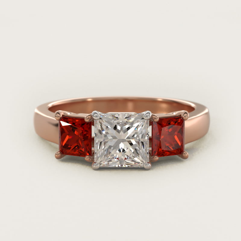 Princess Cut Ruby Three Stone Engagement Ring In 14K Rose Gold By James Allen