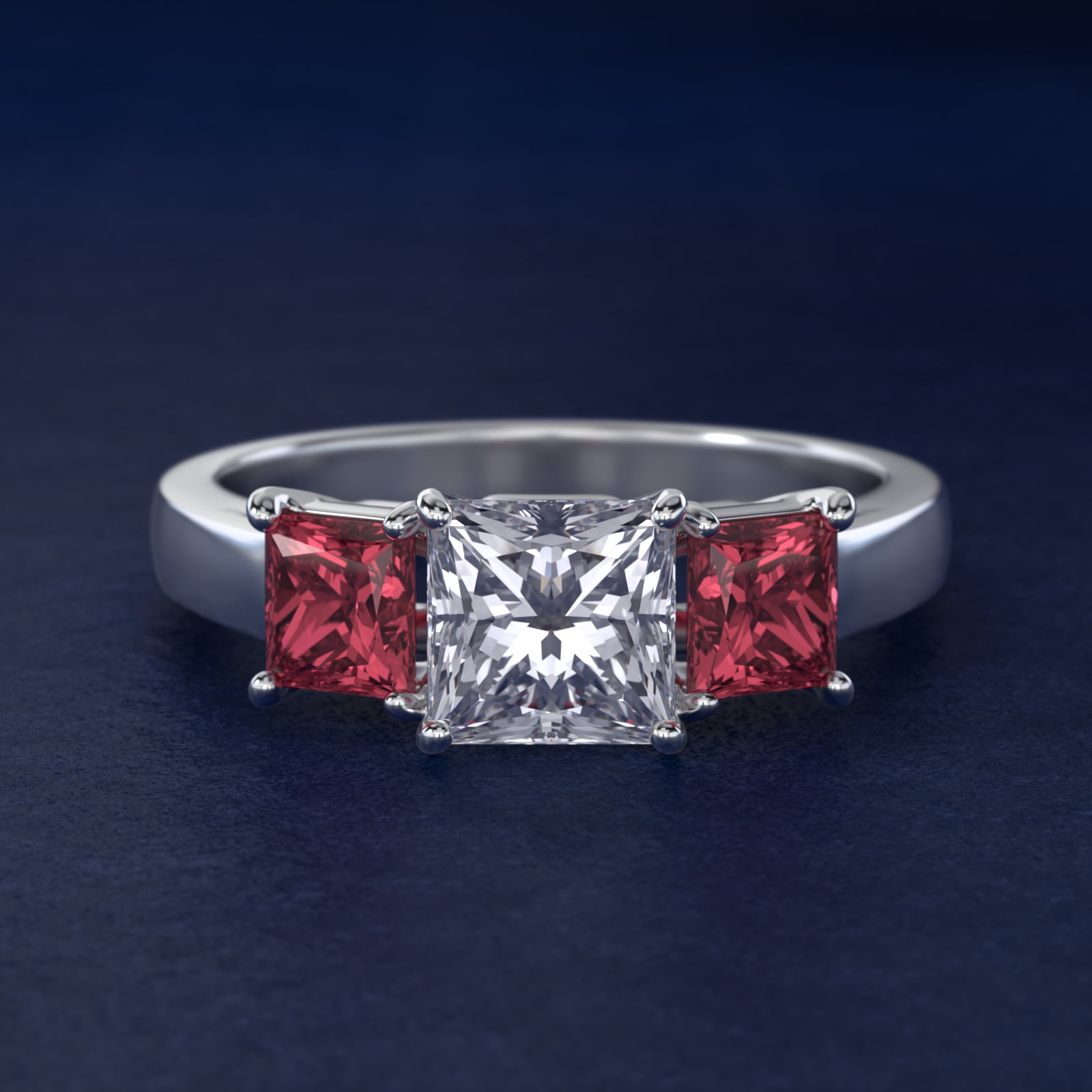 Princess Cut Ruby Three Stone Engagement Ring In 14K White Gold By James Allen
