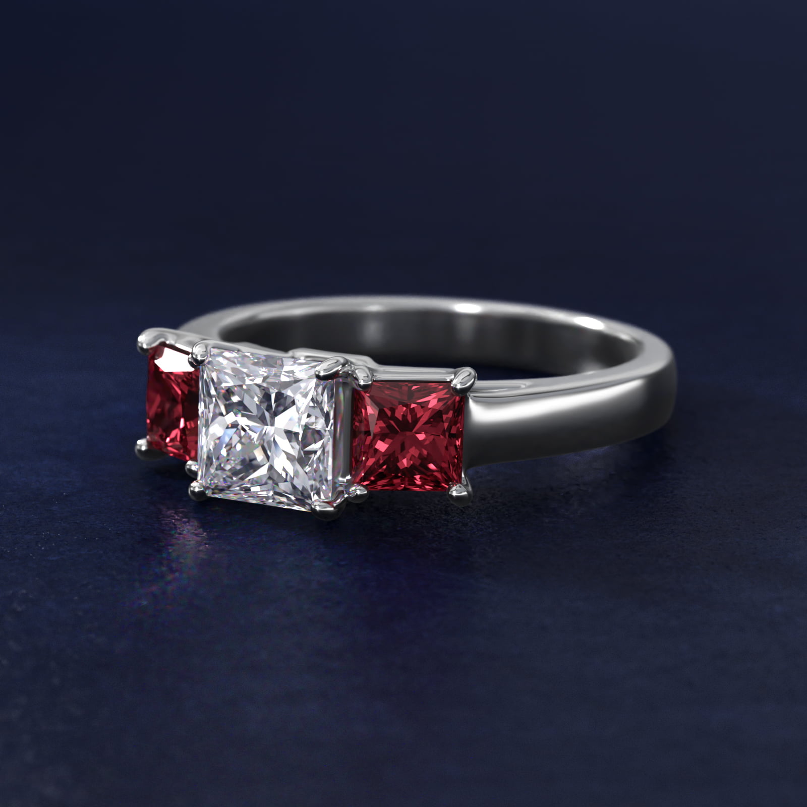 Princess Cut Ruby Three Stone Engagement Ring In Platinum By James Allen