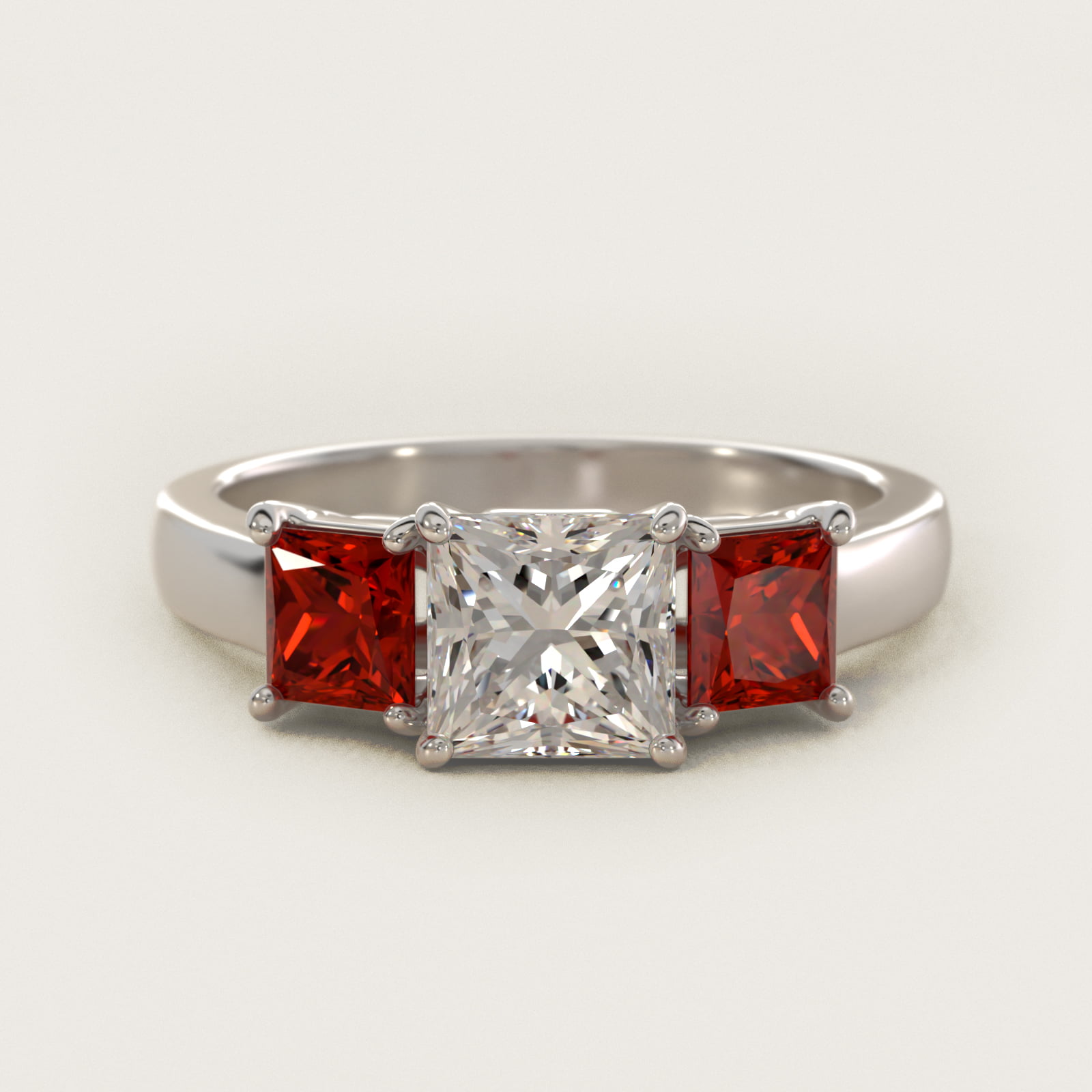 Princess Cut Ruby Three Stone Engagement Ring In 18K White Gold By James Allen