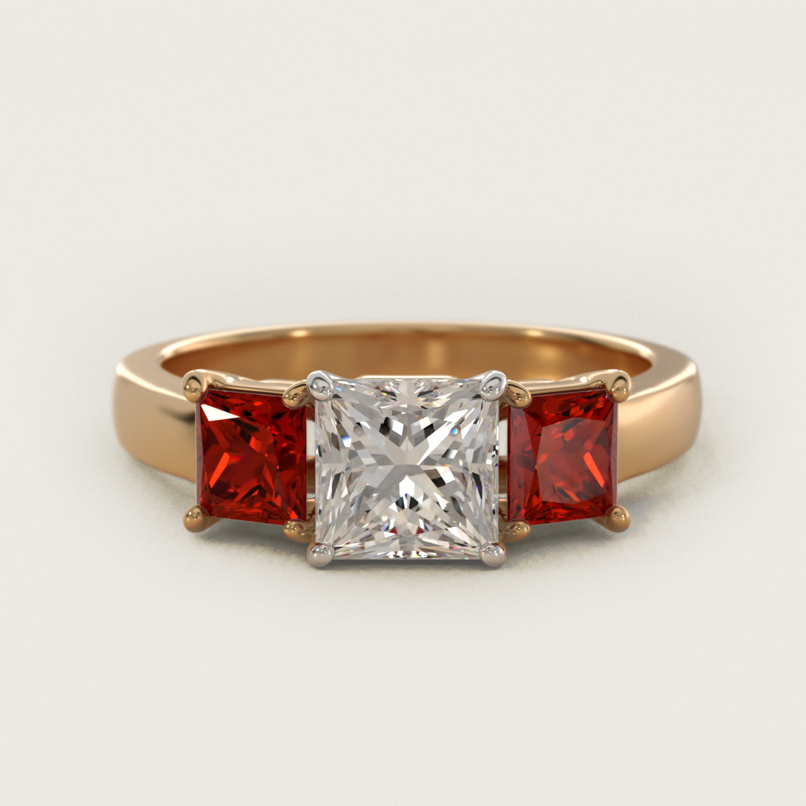 Princess Cut Ruby Three Stone Engagement Ring In 14K Yellow Gold By James Allen