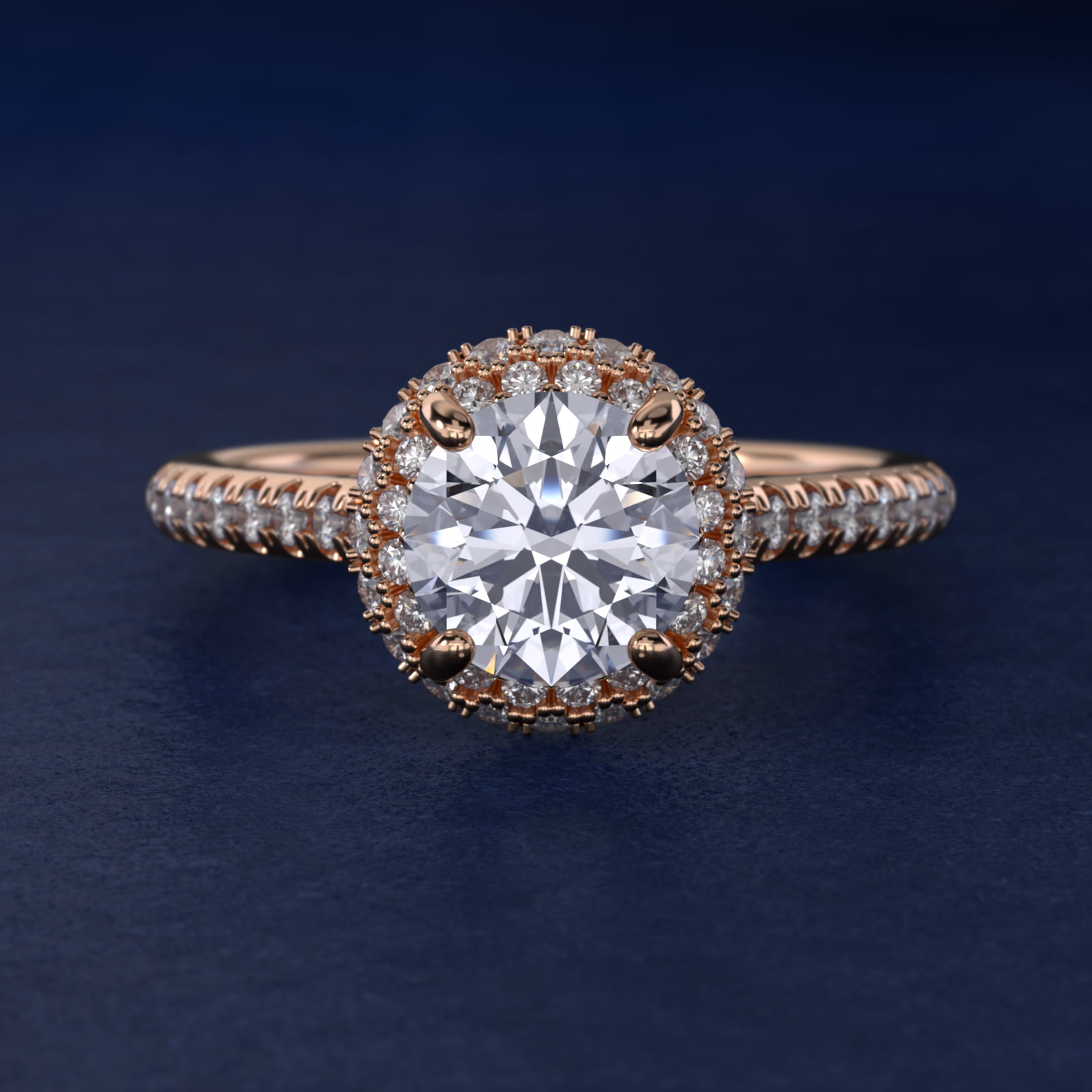 Falling Edge Pavé Diamond Halo Engagement Ring In 14K Rose Gold By James Allen