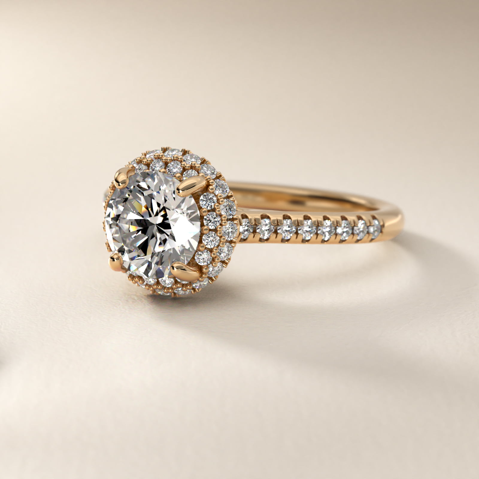 Falling Edge Pavé Diamond Halo Engagement Ring In 14K Yellow Gold By James Allen