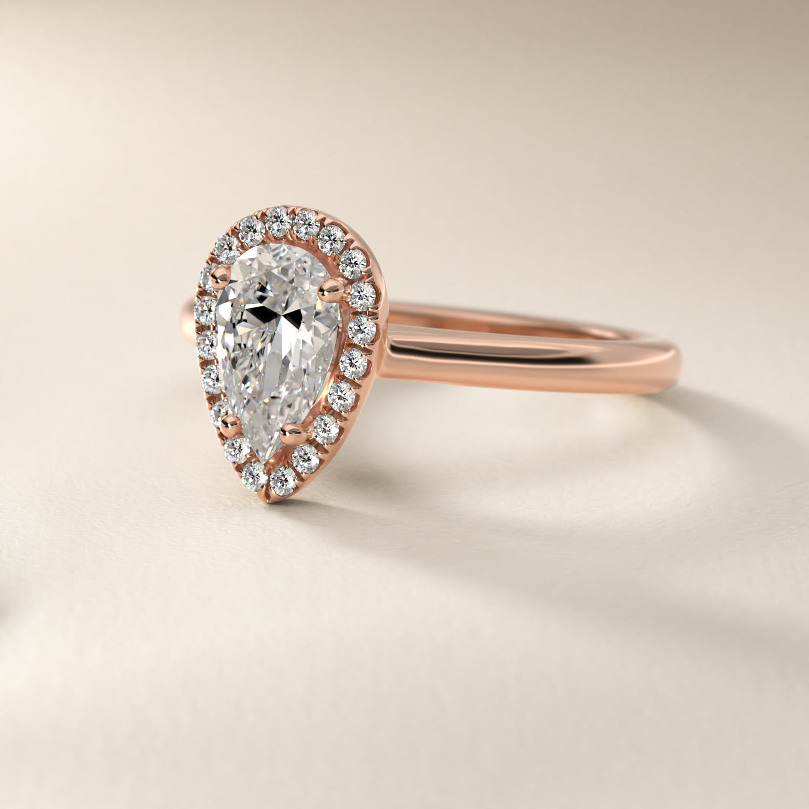 Pavé Diamond Halo Engagement Ring In 14K Rose Gold (Pear) By James Allen