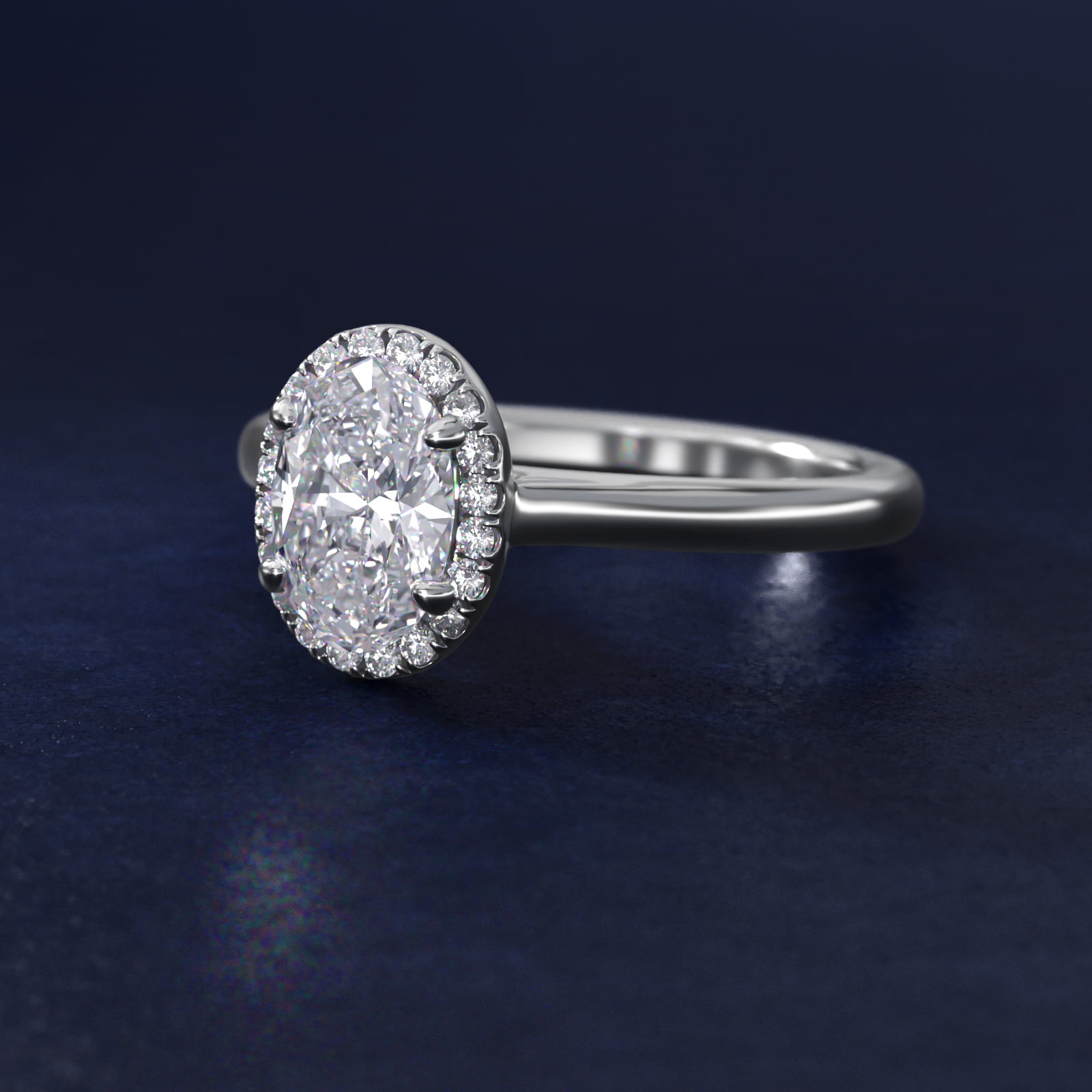 Pavé Diamond Halo Engagement Ring In 14K White Gold (Oval) By James Allen