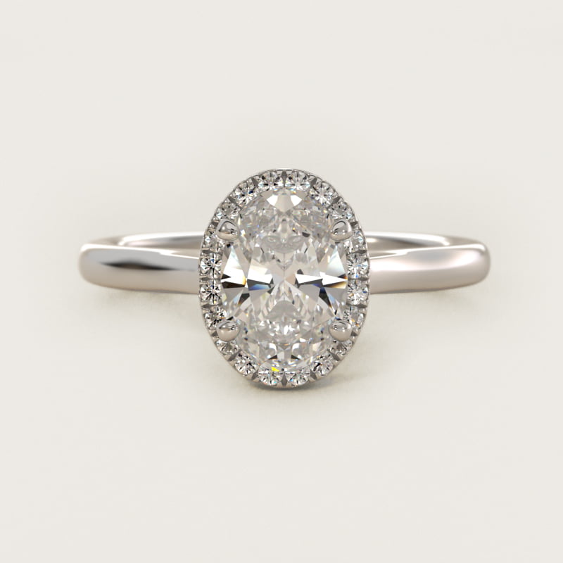 Pavé Diamond Halo Engagement Ring In 14K White Gold (Oval) By James Allen
