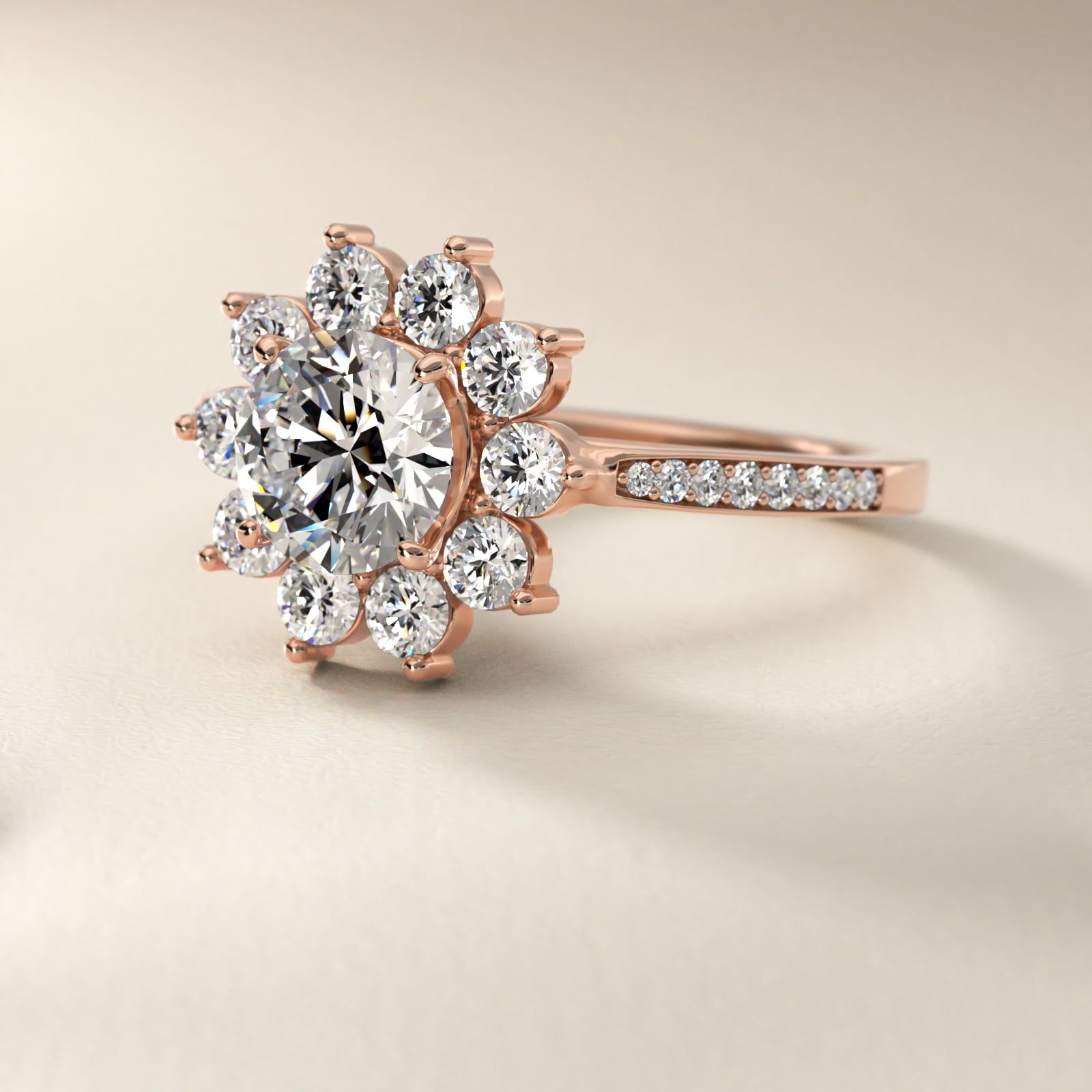 Star Diamond Halo Cathedral Engagement Ring In 14K Rose Gold By James Allen