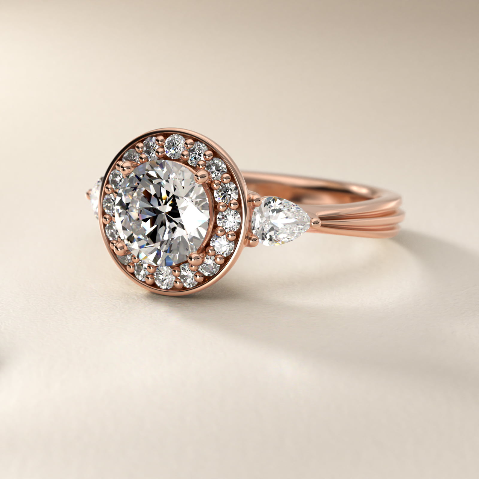 Pear Shape Side Stone Diamond Halo Engagement Ring In 14K Rose Gold By James Allen