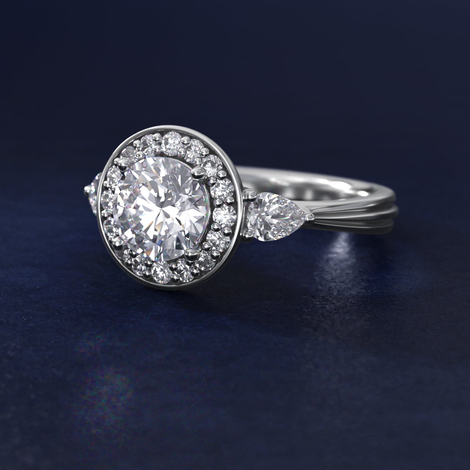 Pear Shape Side Stone Diamond Halo Engagement Ring In 18K White Gold By James Allen