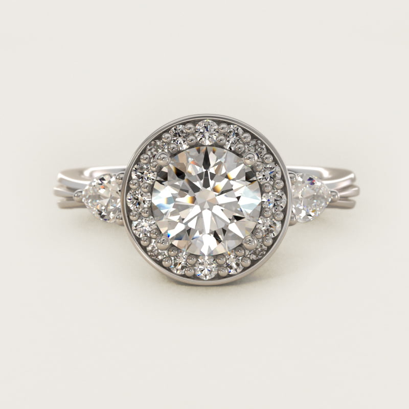 Pear Shape Side Stone Diamond Halo Engagement Ring In 14K White Gold By James Allen