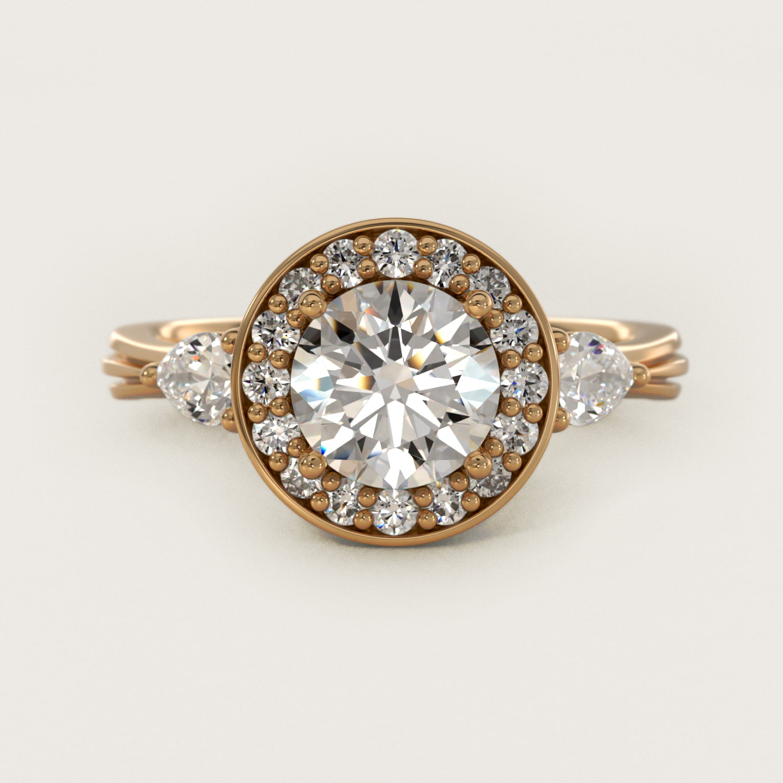 Pear Shape Side Stone Diamond Halo Engagement Ring In 14K Yellow Gold By James Allen