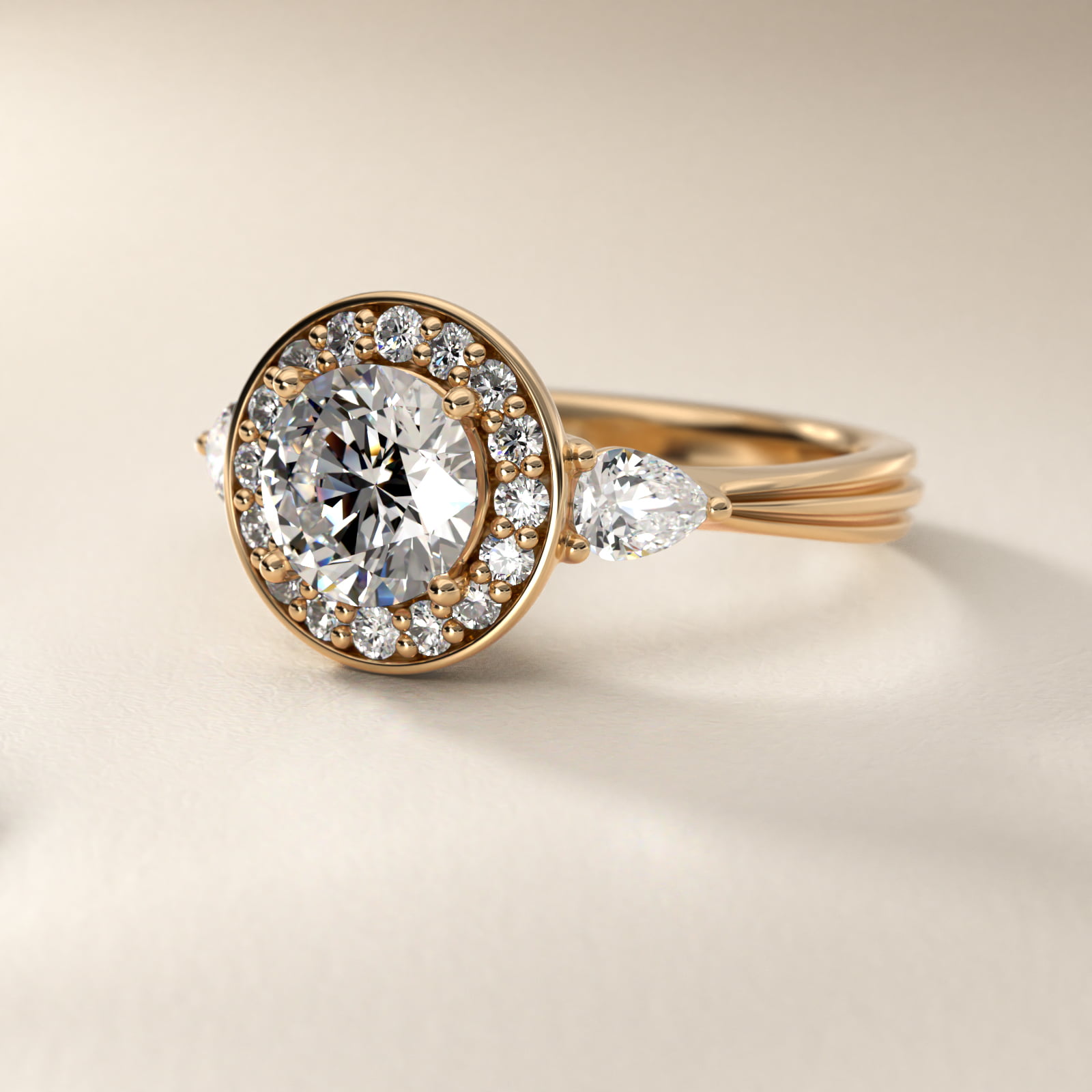 Pear Shape Side Stone Diamond Halo Engagement Ring In 18K Yellow Gold By James Allen
