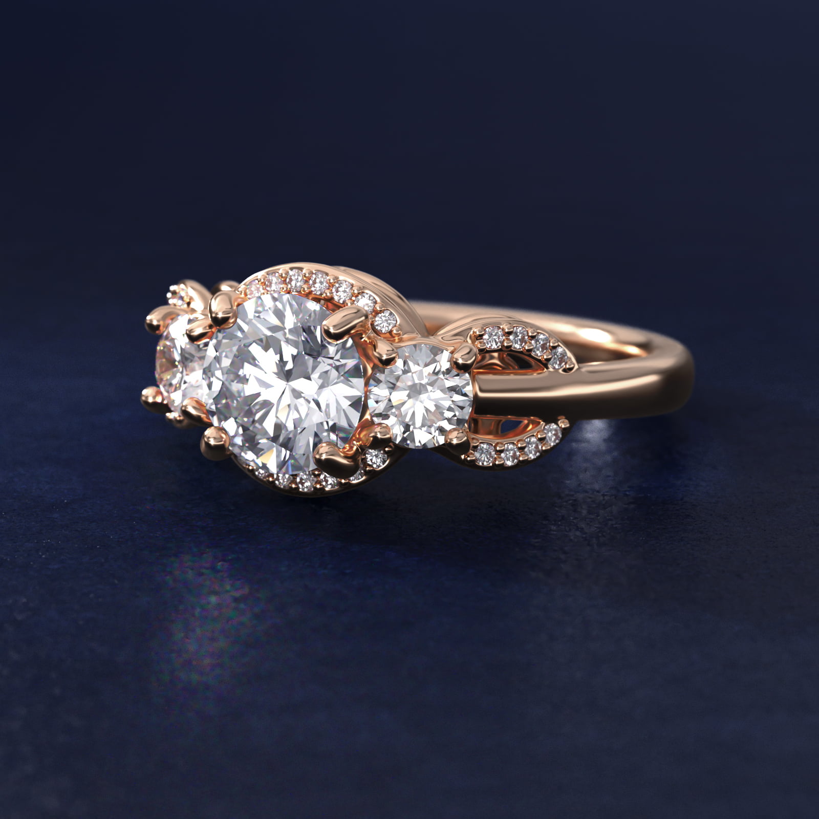 Pavé Silhouette Diamond Three Stone Engagement Ring In 14K Rose Gold By James Allen