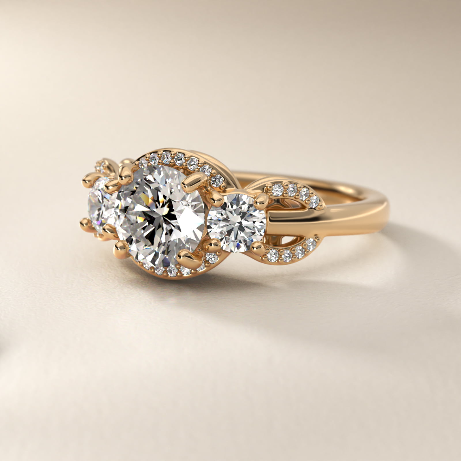 Pavé Silhouette Diamond Three Stone Engagement Ring In 18K Yellow Gold By James Allen
