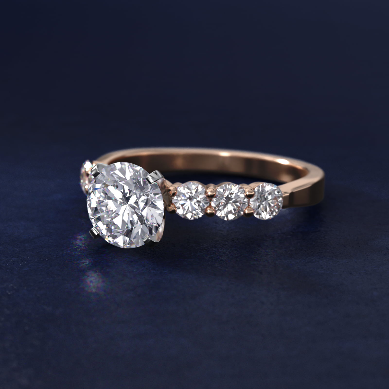 Six Round Side Stone Diamond Common Prong Engagement Ring In 14K Rose Gold By James Allen