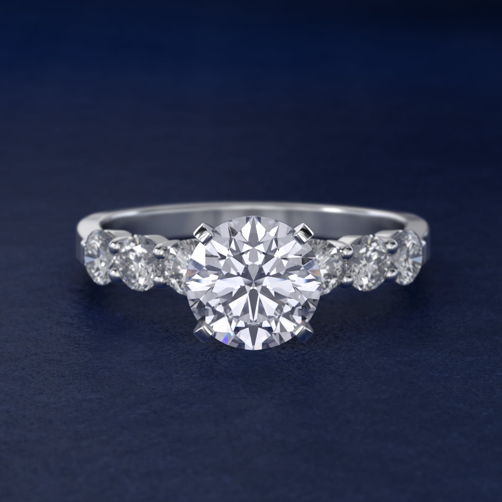 Six Round Side Stone Diamond Common Prong Engagement Ring In 14K White Gold By James Allen