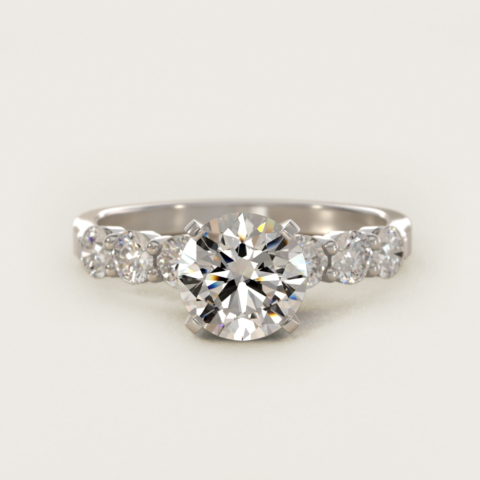 Six Round Side Stone Diamond Common Prong Engagement Ring In Platinum ...