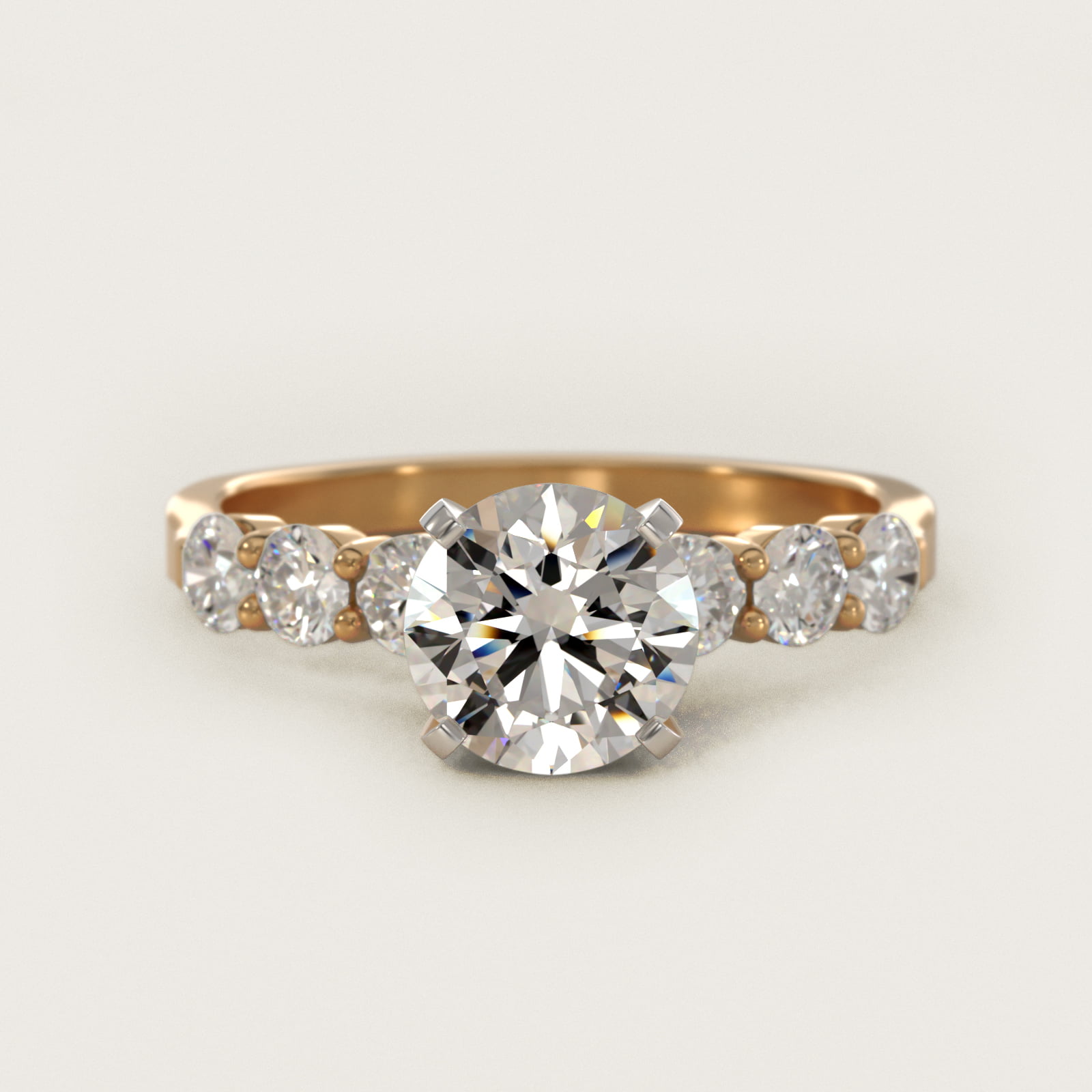 Six Round Side Stone Diamond Common Prong Engagement Ring In 18K Yellow Gold By James Allen