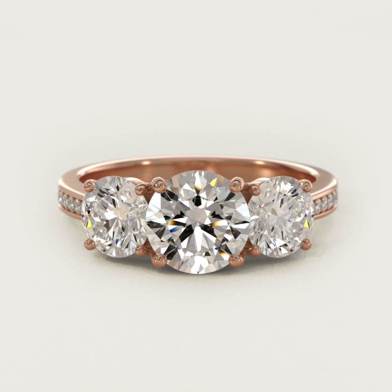 Round Diamond Three Stone Engagement Ring With Pavé Set Diamonds In 14K Rose Gold By James Allen
