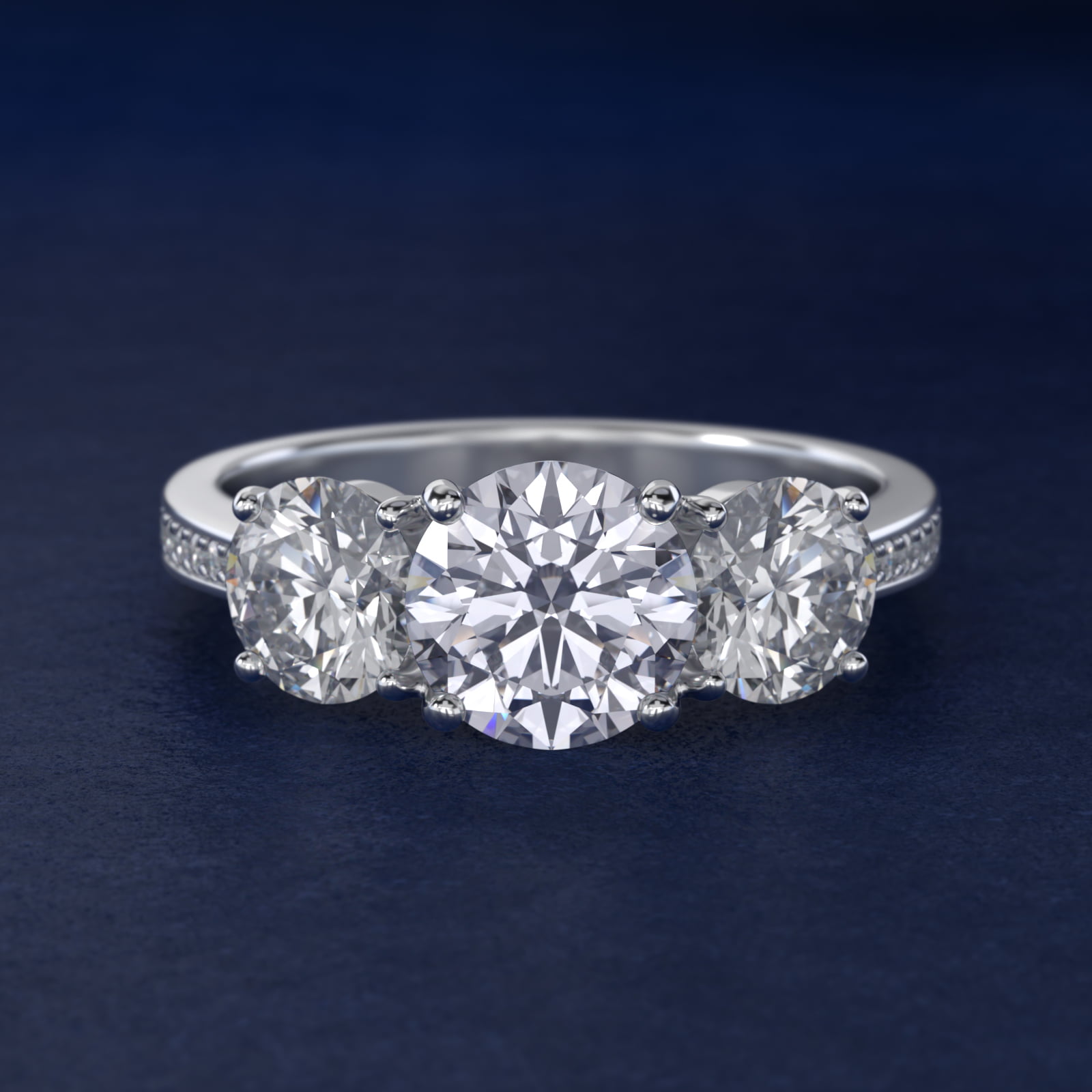 Round Diamond Three Stone Engagement Ring With Pavé Set Diamonds In 14K White Gold By James Allen