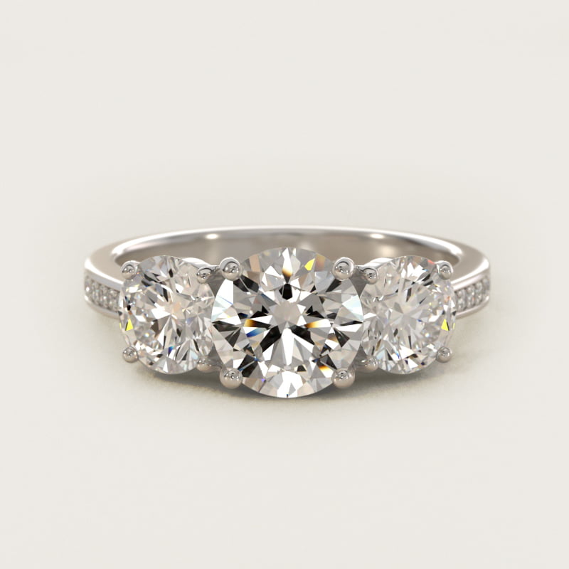 Round Diamond Three Stone Engagement Ring With Pavé Set Diamonds In 14K White Gold By James Allen