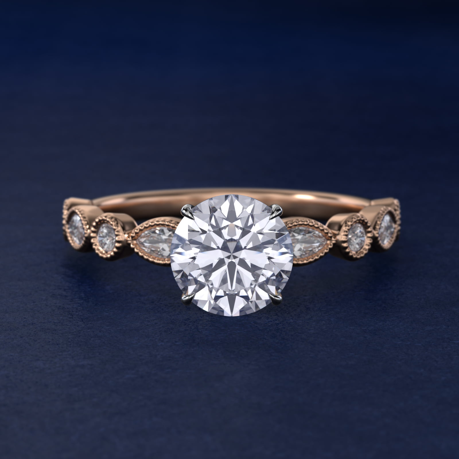 Round and Marquise Cut Side Stone Diamond Engagement Ring In 14K Rose Gold By James Allen