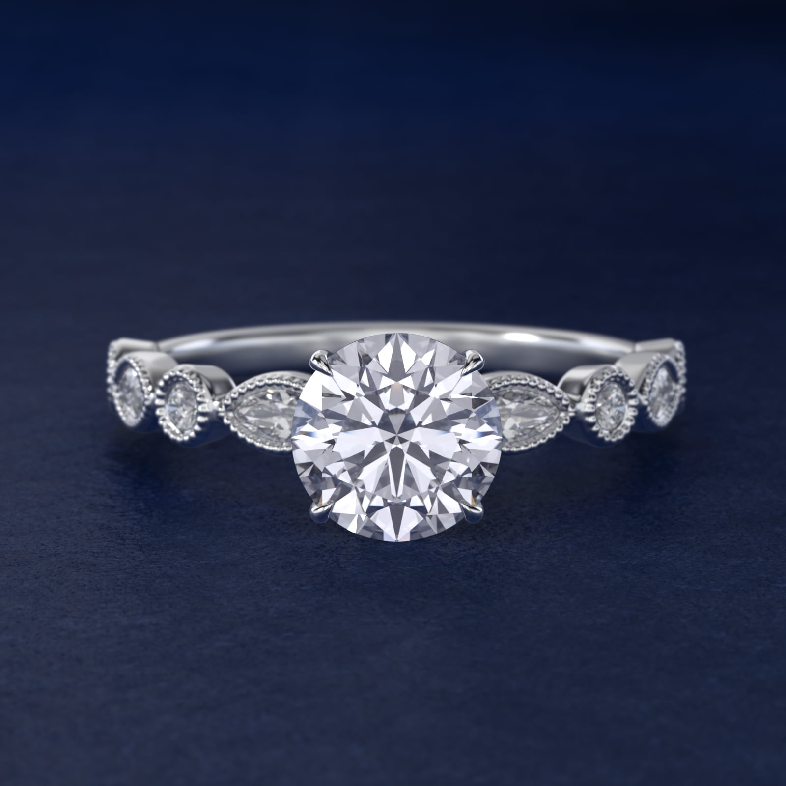 Round and Marquise Cut Side Stone Diamond Engagement Ring In Platinum By James Allen