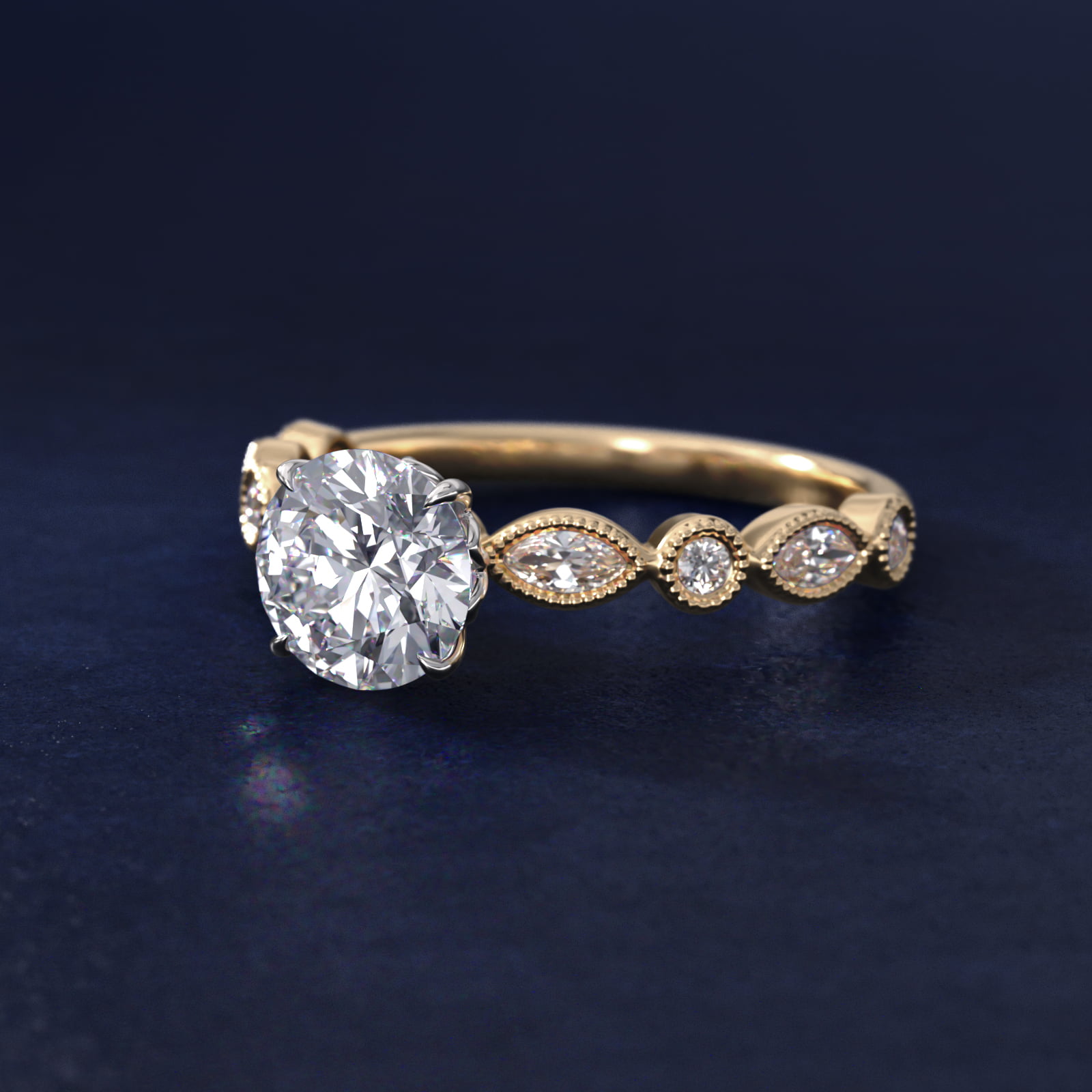 Round and Marquise Cut Side Stone Diamond Engagement Ring In 14K Yellow Gold By James Allen