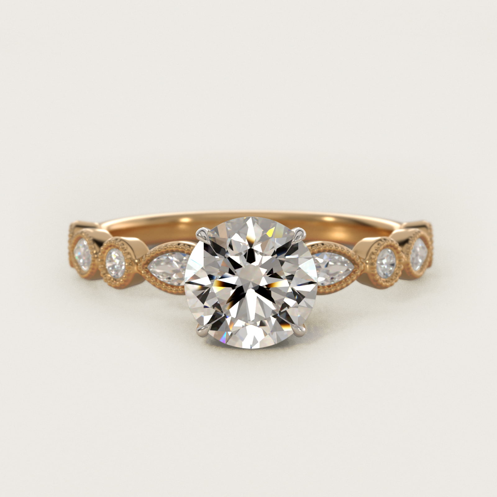 Round and Marquise Cut Side Stone Diamond Engagement Ring In 18K Yellow Gold By James Allen