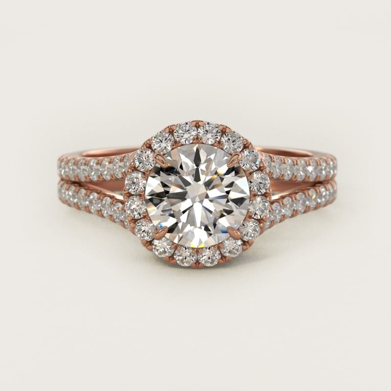 Round Split Band Diamond Halo Engagement Ring In 14K Rose Gold By James Allen